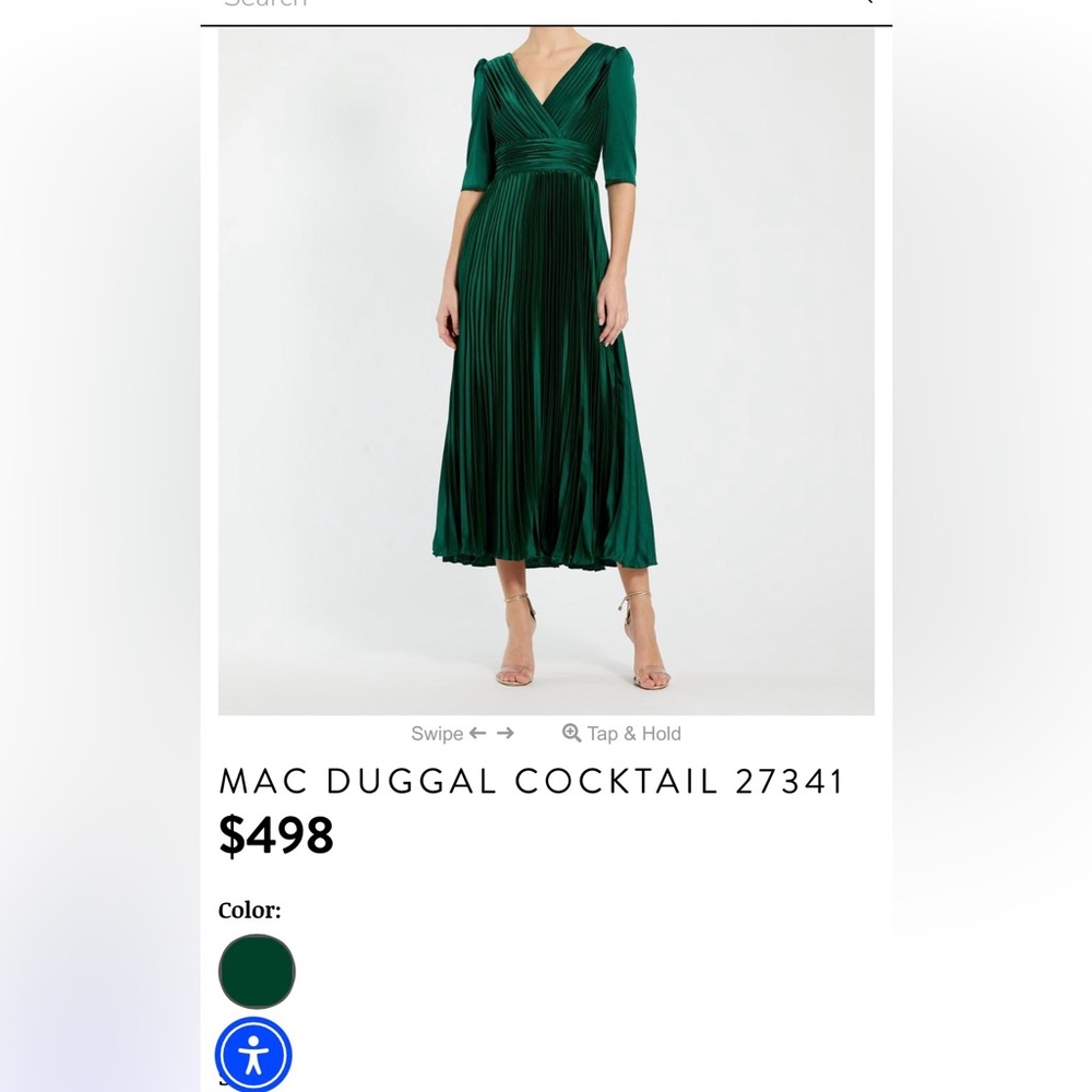 Mac Duggal Green Pleated Midi Dress